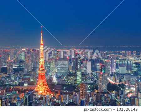 Tokyo_Light up of Tokyo Tower in winter colors and night view of the big city 102326142