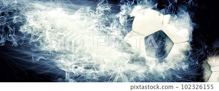 3d illustration of a soccer ball exploding and spewing smoke 3d illustration of a soccer ball exploding and spewing smoke 102326155