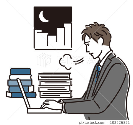 Businessman sighing overtime Businessman sighing overtime 102326831