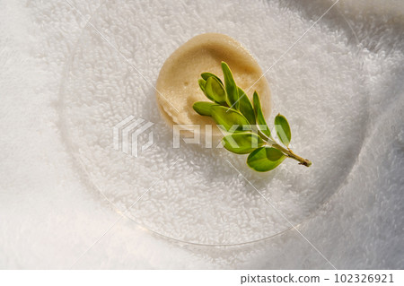 Swatch peeling on the background of the towel. Swatch peeling on the background of the towel. 102326921