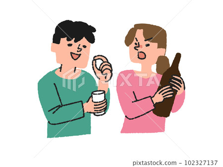 一個女人試圖不讓男人喝酒 102327137