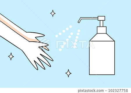 Hand wash white disinfectant disinfection shiny simple bottle illustration virus removal prevention light blue background cleanliness Hand wash white disinfectant disinfection shiny simple bottle illustration virus removal prevention light blue background cleanliness 102327758
