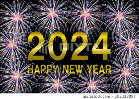 慶祝 2024 年開始的倒計時煙花 102328897