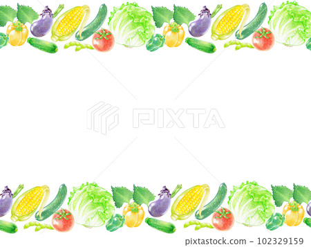 Rectangular frame of colored pencil drawing of summer vegetables 102329159