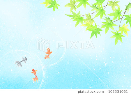 Background illustration of blue maple and goldfish drawn by watercolor Postcard size ratio Background illustration of blue maple and goldfish drawn by watercolor Postcard size ratio 102331061