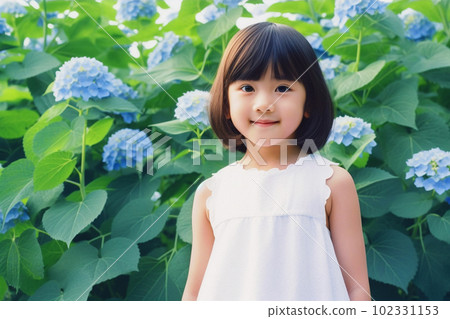 girl hydrangea june image rainy season sunny day girl hydrangea june image rainy season sunny day 102331153