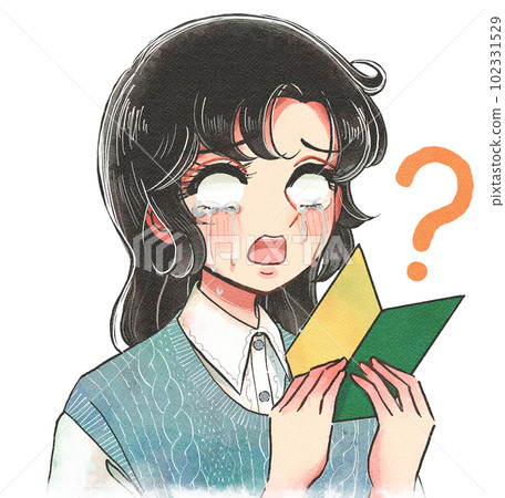 Girl manga style illustration, beginner asking questions while crying Girl manga style illustration, beginner asking questions while crying 102331529