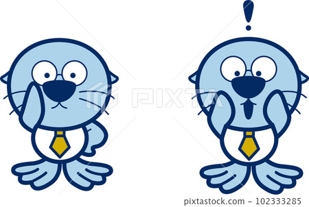 一套身穿白襯衫的海獺角色擬人化動物矢量插圖集 102333285