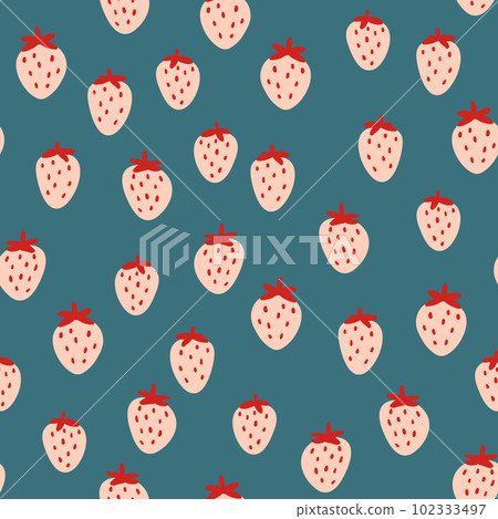Seamless pattern with strawberry on color background. Natural delicious fresh ripe tasty fruit. Vector illustration for print, fabric, textile, banner, other design. Food concept. Seamless pattern with strawberry on color background. Natural delicious fresh ripe tasty fruit. Vector illustration for print, fabric, textile, banner, other design. Food concept. 102333497