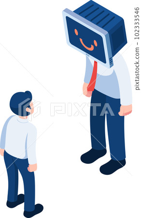 Isometric Businessman Staring Man with Monitor Head Isometric Businessman Staring Man with Monitor Head 102333546