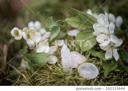 crystals. Magic Healing gemstone mineral for meditation, Crystal Ritual, Witchcraft, Chakra relaxation. spiritual esoteric practice, for meditation. reiki therapy for life balance, harmony. 102333644