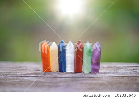 crystals. Magic Healing gemstone mineral for meditation, Crystal Ritual, Witchcraft, Chakra relaxation. spiritual esoteric practice, for meditation. reiki therapy for life balance, harmony. 102333649