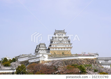 Spring at Himeji Castle, a world heritage site with cherry blossoms in full bloom 102333740