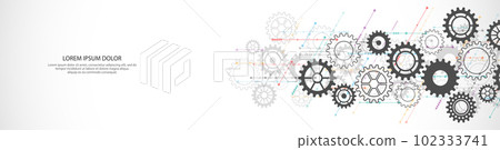 Website header or banner design with cogs and gear wheel mechanisms. 102333741