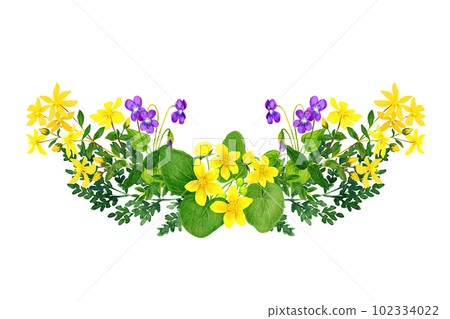 Wild flowers bouquet, hand drawn watercolor arrangement. 102334022