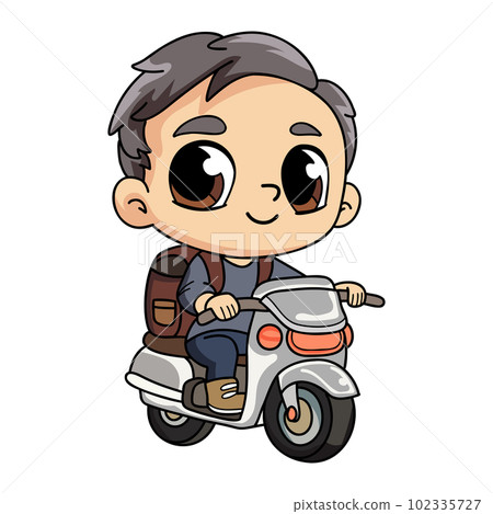 Happy delivery man with scooter character illustration in doodle style 102335727