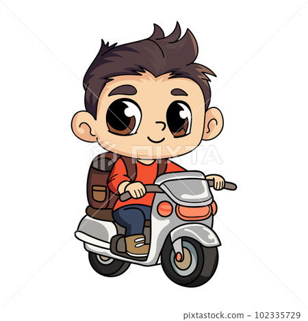 Happy delivery man with scooter character illustration in doodle style 102335729