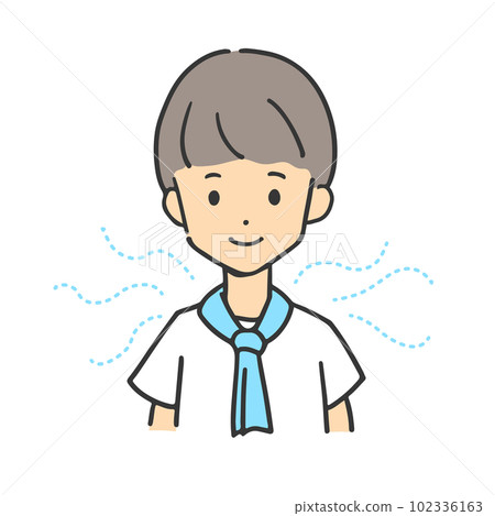 一個男人在脖子上裹著一條冷毛巾 102336163