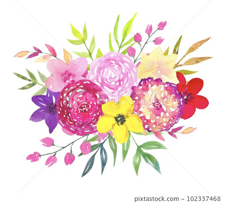 Floral watercolor composition of bright flowers on a white background ,bright bouquet Floral watercolor composition of bright flowers on a white background ,bright bouquet 102337468