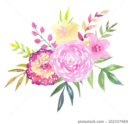Flower watercolor arrangement of bright flowers on a white background, bright bouquet Flower watercolor arrangement of bright flowers on a white background, bright bouquet 102337469