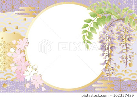 Wisteria flower Japanese style Japanese pattern frame background illustration material 102337489