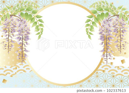 Wisteria flower hand-painted watercolor Japanese style Japanese pattern frame background illustration material Wisteria flower hand-painted watercolor Japanese style Japanese pattern frame background illustration material 102337613