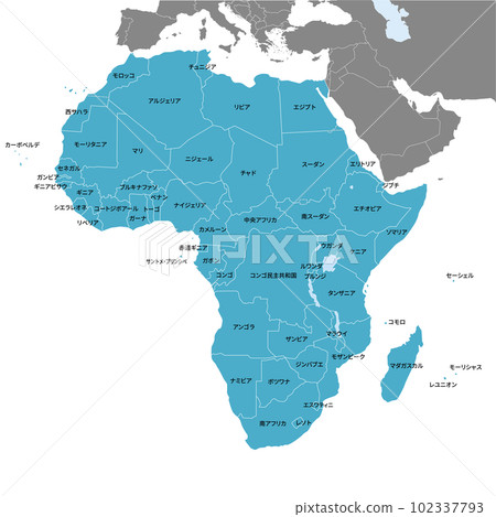 Map of the African continent with Japanese country names 102337793