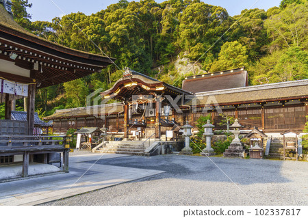 清晨的松尾大社，中門和迴廊，正殿（京都市西京區嵐山宮町） 102337817