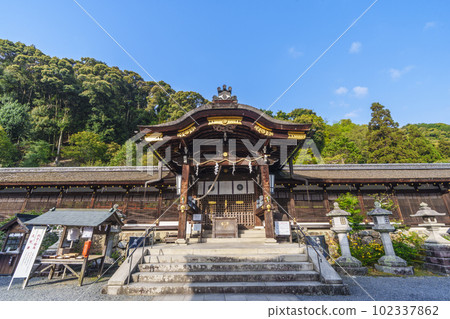 清晨的松尾大社，中門和迴廊，正殿（京都市西京區嵐山宮町） 102337862