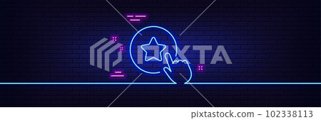 Neon light glow effect. Loyalty star line icon. Bonus points. Discount program symbol. 3d line neon glow icon. Brick wall banner. Loyalty star outline. Vector 102338113