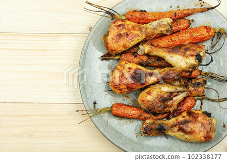 Baked chicken drumstick. Baked chicken drumstick. 102338177
