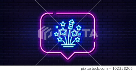 Neon light speech bubble. Fireworks stars line icon. Pyrotechnic salute sign. Carnival celebration lights symbol. Neon light background. Fireworks stars glow line. Brick wall banner. Vector Neon light speech bubble. Fireworks stars line icon. Pyrotechnic salute sign. Carnival celebration lights symbol. Neon light background. Fireworks stars glow line. Brick wall banner. Vector 102338205