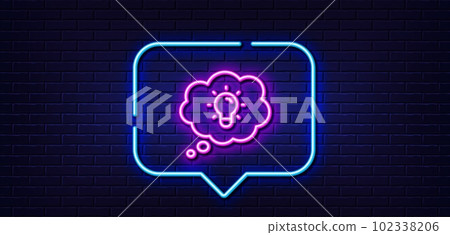 Neon light speech bubble. Energy line icon. Lightbulb sign. Electric power symbol. Neon light background. Energy glow line. Brick wall banner. Vector Neon light speech bubble. Energy line icon. Lightbulb sign. Electric power symbol. Neon light background. Energy glow line. Brick wall banner. Vector 102338206