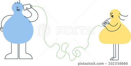 People conversing on string telephones People conversing on string telephones 102338666