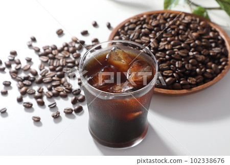 iced coffee and coffee beans iced coffee and coffee beans 102338676