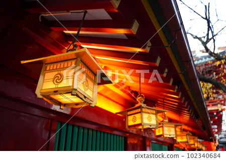神田明神神社，神社，夜，東京，日本，標誌，鳳凰，鳥，燈籠，屋頂，紅色， 102340684