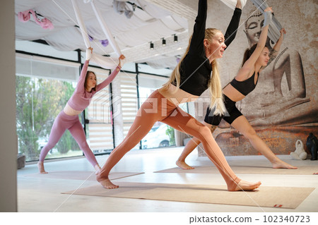 workshop of air yoga and stretching in yoga studio workshop of air yoga and stretching in yoga studio 102340723