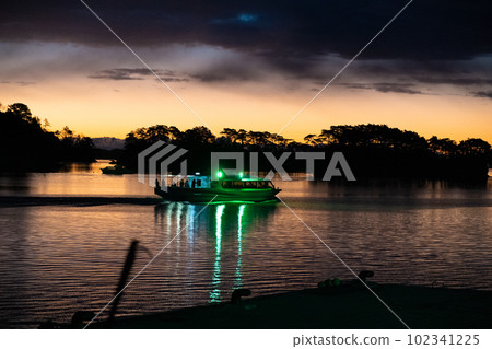Dawn of Matsushima, one of Japan's three most scenic spots, boat before sunrise, Matsushima Town, Miyagi Prefecture Dawn of Matsushima, one of Japan's three most scenic spots, boat before sunrise, Matsushima Town, Miyagi Prefecture 102341225