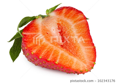 Half a ripe strawberry. Isolated on white background. 102343176