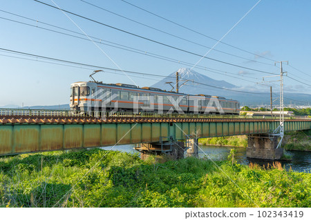 Mt.Fuji and train Minobu Line 102343419