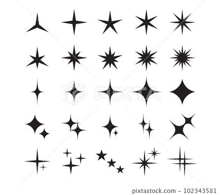 Star icons. Sparkle shape, twinkle light symbol. Glitter shine element, starburst magic signs. Christmas stars firework vector isolated set Star icons. Sparkle shape, twinkle light symbol. Glitter shine element, starburst magic signs. Christmas stars firework vector isolated set 102343581