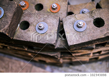 Scenery of stylish enclosure with bricks piled up outdoors 102343898