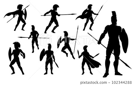 Spartan Silhouette Gladiator Trojan Warrior Set 102344288