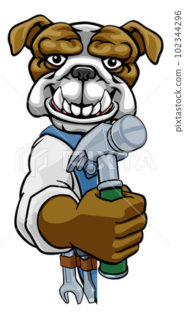 Bulldog Carpenter Handyman Builder Holding Hammer 102344296