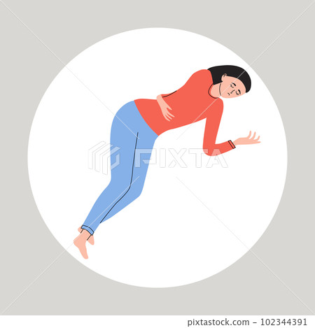 Young fainting women suffering from a vertigo or dizziness. Female with health problem. Symptom of disease. Flat vector medical illustration 102344391