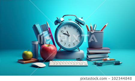 IA illustration of desk utilities and tools on cyan radial gradient background IA illustration of desk utilities and tools on cyan radial gradient background 102344848
