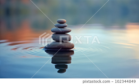 IA illustration of zen stones floating on water 102344849