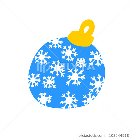 Blue ball hanging toy. Merry Christmas and Happy New Year. Tree decoration in cartoon flat style Blue ball hanging toy. Merry Christmas and Happy New Year. Tree decoration in cartoon flat style 102344918
