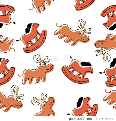 Cartoon Christmas Horse and Deer Toys seamless pattern in cartoon flat style 102345009