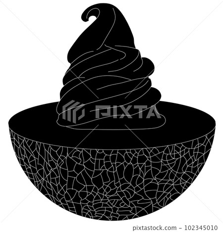Black and white ice cream material with half melon 102345010